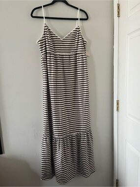 NWT SO Brown White Striped Maxi Dress Large Beach Coastal Resort Vacation